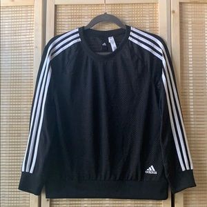 Adidas black 3 stripe mesh long sleeve top size XS
